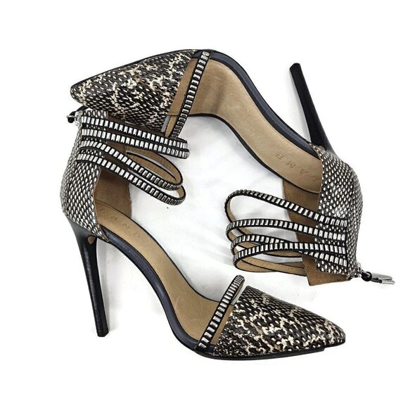 New LAMB Fernley Snakeprint Stilettos Womens 10 Leather Heels L.A.M.B. Black - Picture 6 of 9